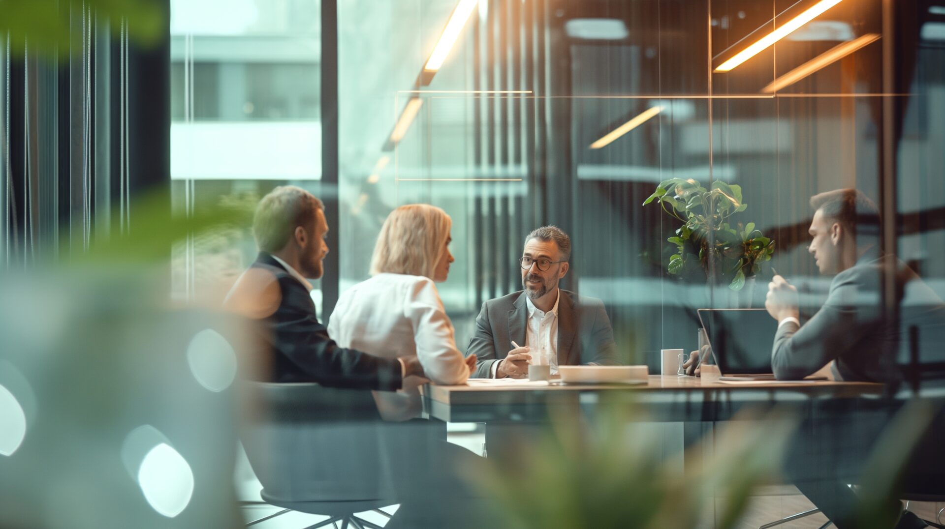 Geschäftsmeeting durch eine Scheibe gezeigt